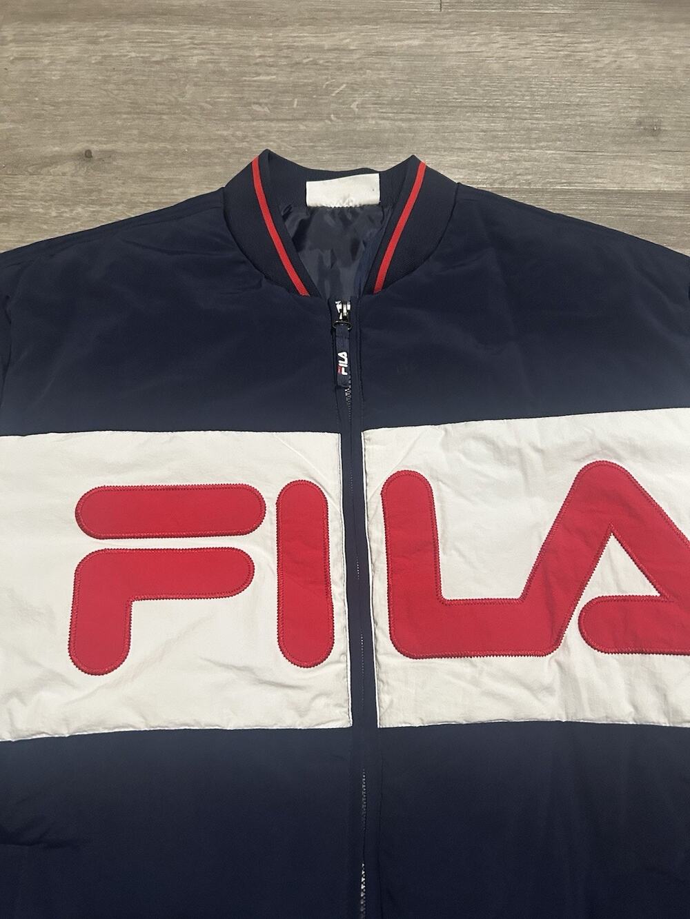 Blue And White Fila Duccio Fluffy Jacket L